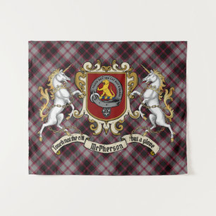 McPherson Clan Badge & Unicorns w/Tartan  Tapestry
