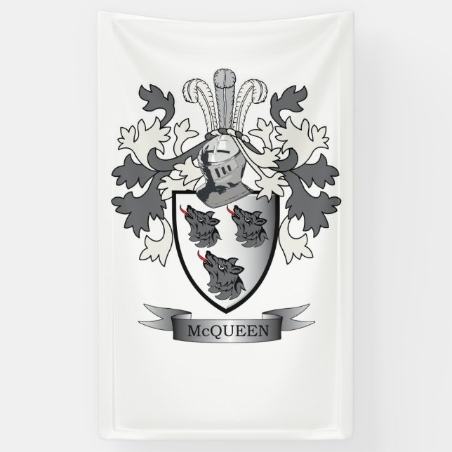 McQueen Family Crest Coat of Arms Banner (Vertical)