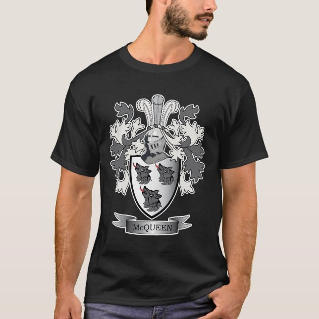 McQueen Family Crest Coat of Arms T-Shirt (Front)