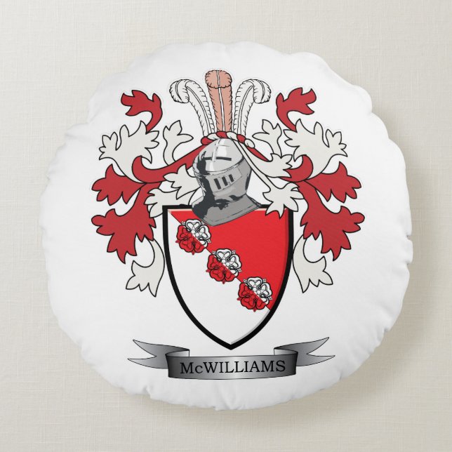 McWilliams Family Crest Coat of Arms Round Cushion (Front)