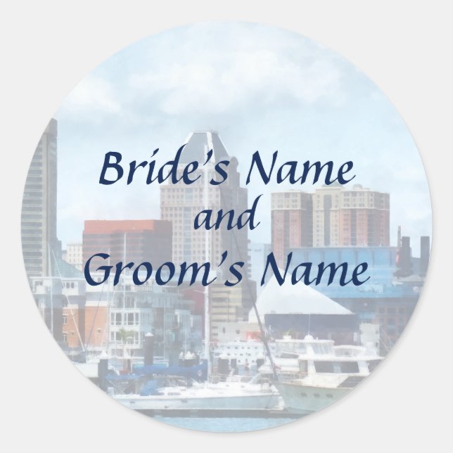 MD - Baltimore Skyline and Harbour Classic Round Sticker (Front)