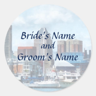 MD - Baltimore Skyline and Harbour Classic Round Sticker