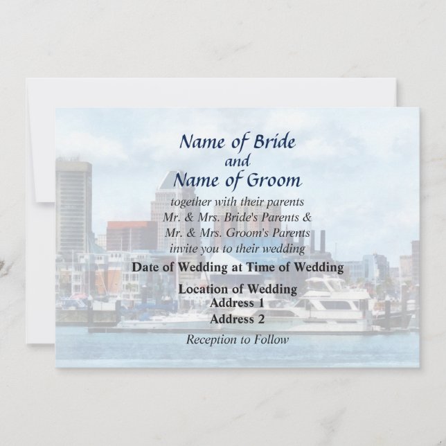 MD - Baltimore Skyline and Harbour Wedding Product Invitation (Front)