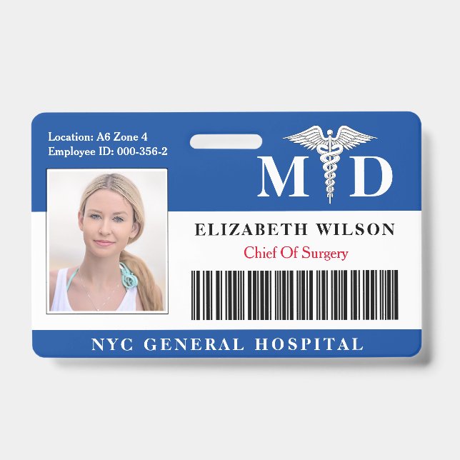 MD Doctor | Hospital Medical Employee Photo ID Badge (Front)