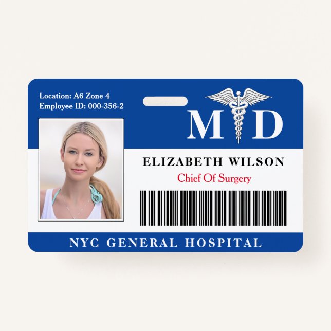 MD Doctor | Hospital Medical Employee Photo ID ID Badge (Front)