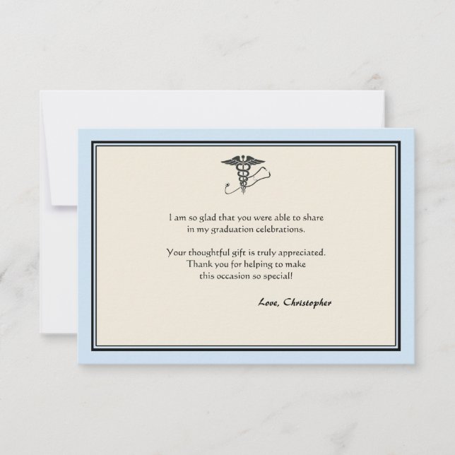 MD Graduation Blue Thank You Note Card (Front)