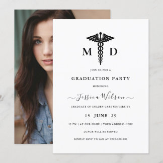 MD RN Caduceus Symbol Graduation Photo Invitation