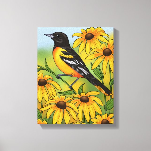 MD State Bird Oriole & Black-eyed Susan Flower Canvas Print (Front)