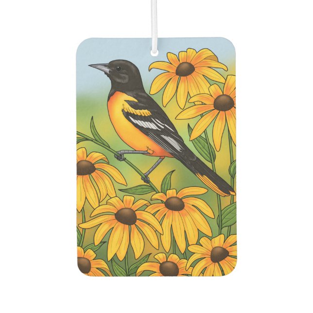 MD State Bird Oriole & Black-eyed Susan Flower Car Air Freshener (Front)