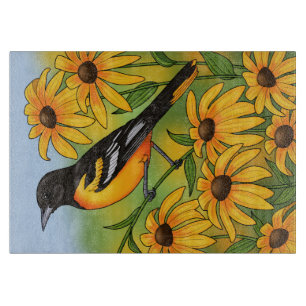 MD State Bird Oriole & Black-eyed Susan Flower Cutting Board