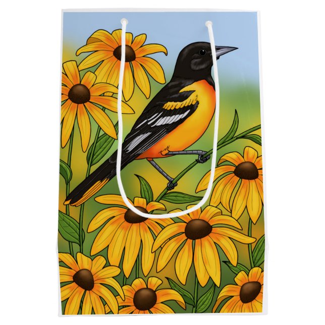 MD State Bird Oriole & Black-eyed Susan Flower Medium Gift Bag (Back)