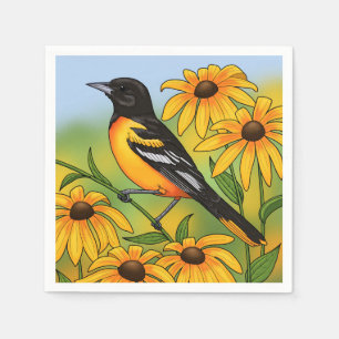MD State Bird Oriole & Black-eyed Susan Flower Napkin