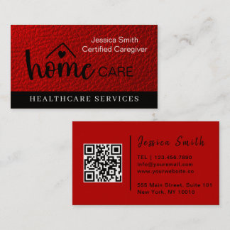 Mdern Nurse Caregiver Home Help Companionship Red  Business Card