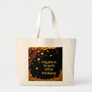 ME 1ST, Black yellow Fall leaves Self-love Canvas Large Tote Bag