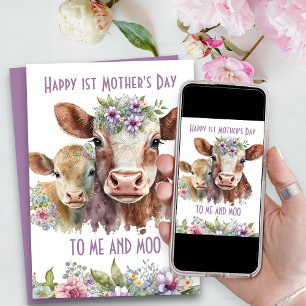 Me and Moo Cute Mother and Baby Cow Mother's Day Holiday Card