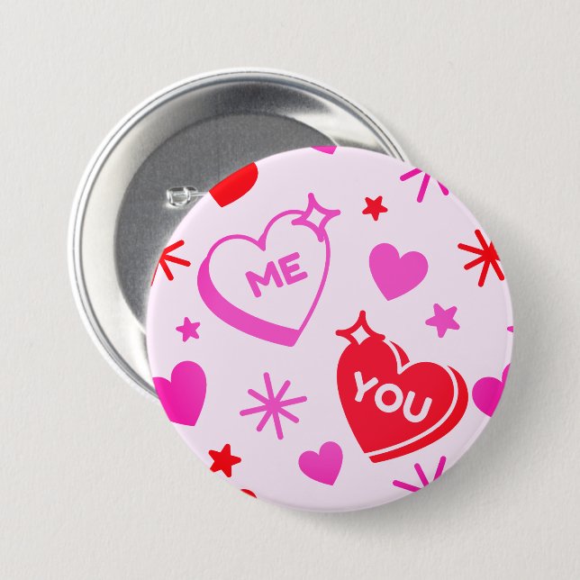 Me and You Romantic Hearts Button (Front & Back)