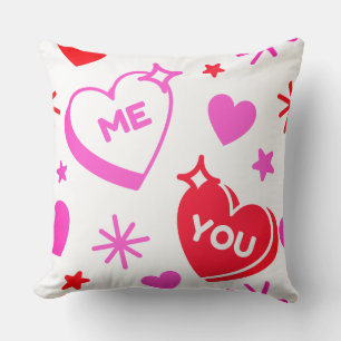 Me and You Romantic Hearts Throw Pillow