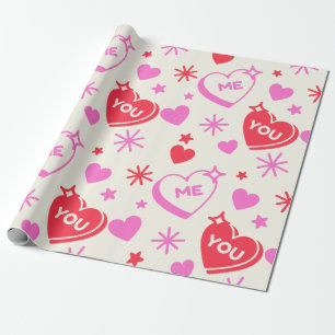 Me and You Romantic Hearts Wrapping Paper 