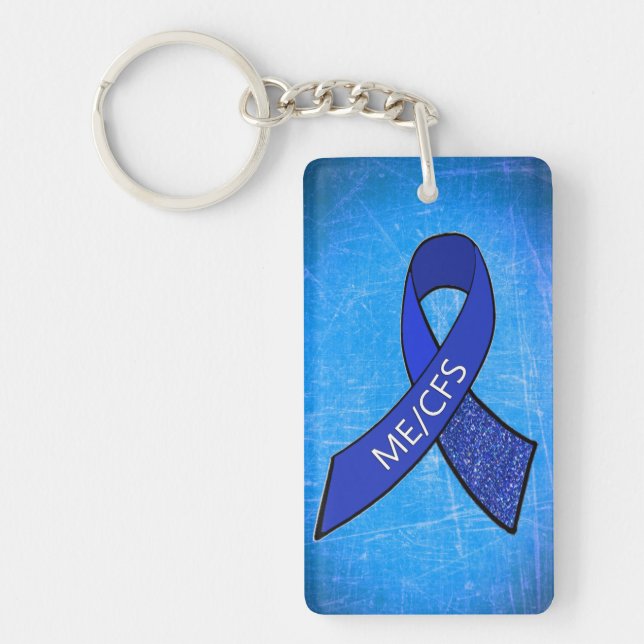 ME/CFS Chronic Fatigue Blue Ribbon Keychain (Front)