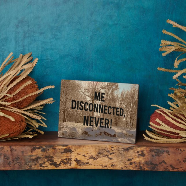 “Me Disconnected? Never!” Plaque (Side)