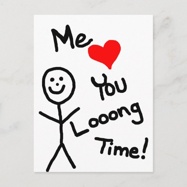 Me Loves You Stick Person Cartoon Postcard (Front)