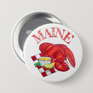 ME Maine Lobster Shack Seafood Dinner Red Gingham 7.5 Cm Round Badge