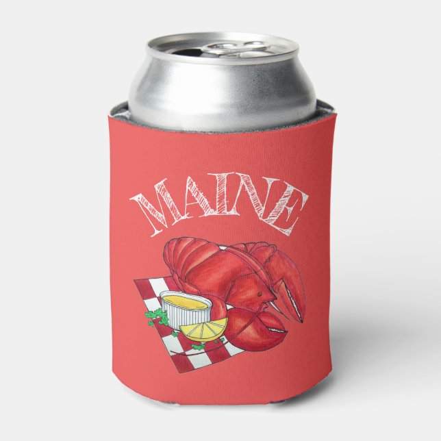 ME Maine Lobster Shack Seafood Dinner Red Gingham Can Cooler (Can Front)