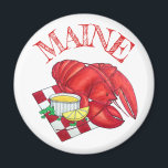 ME Maine Lobster Shack Seafood Dinner Red Gingham Magnet<br><div class="desc">Design features an original illustration of a classic Maine steamed lobster dinner, served atop a red and white chequerboard picnic blanket, with a wedge of lemon and with plenty of melted butter! This lobster design is also available on other products. Lots of additional Maine and New England themed illustrations are...</div>