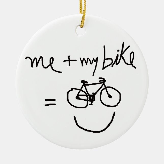 me & my bike = happiness ceramic tree decoration (Front)