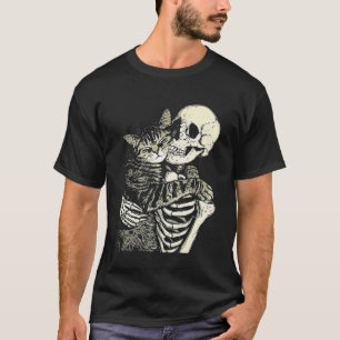Me Skeleton And Cat Art Vintage Painting Lalamise T-Shirt