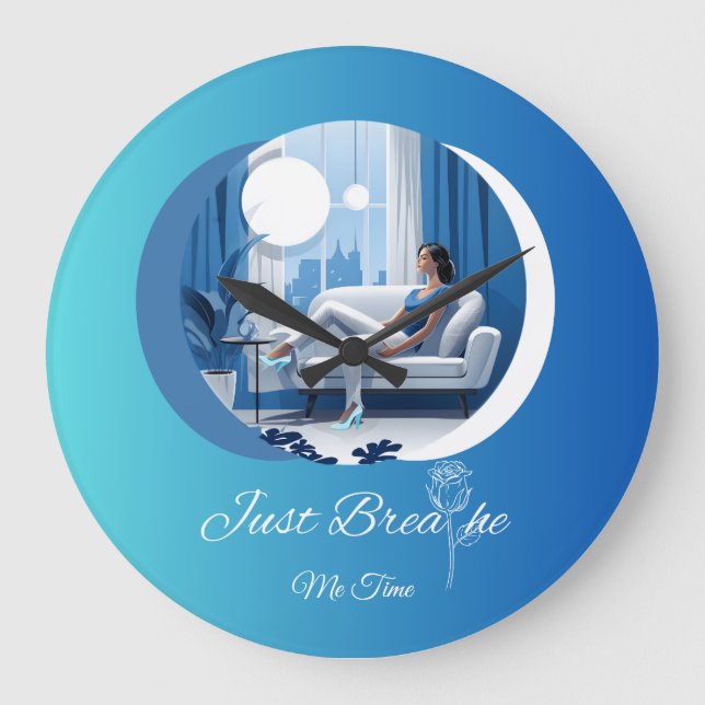 Me Time Just Breathe Blue Large Clock (Front)