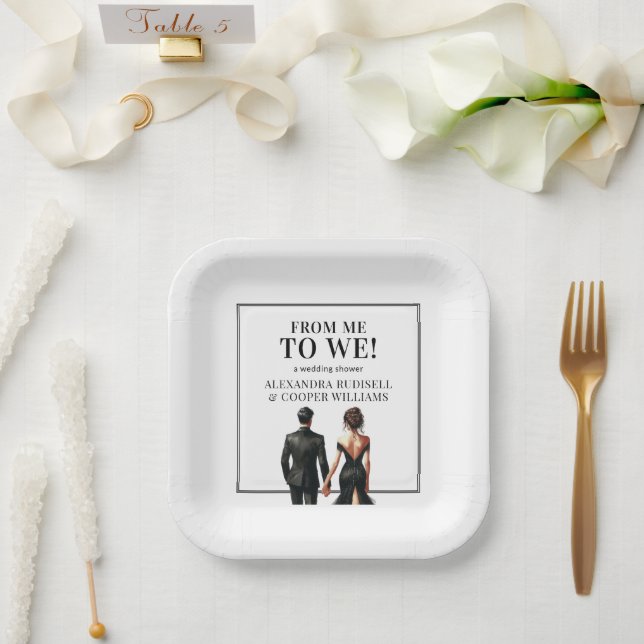 ME TO WE | Elegant Black and White  Paper Plate (Wedding)