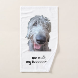 Me Walk My Hoooooman Irish Wolfhound Hand Towel