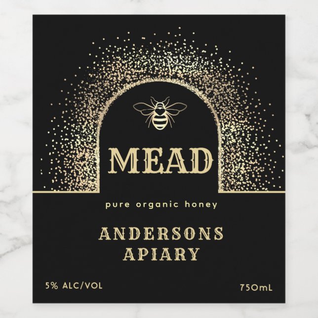 Mead Festive Minimalist Modern gold honey bee  Wine Label (Single Label)
