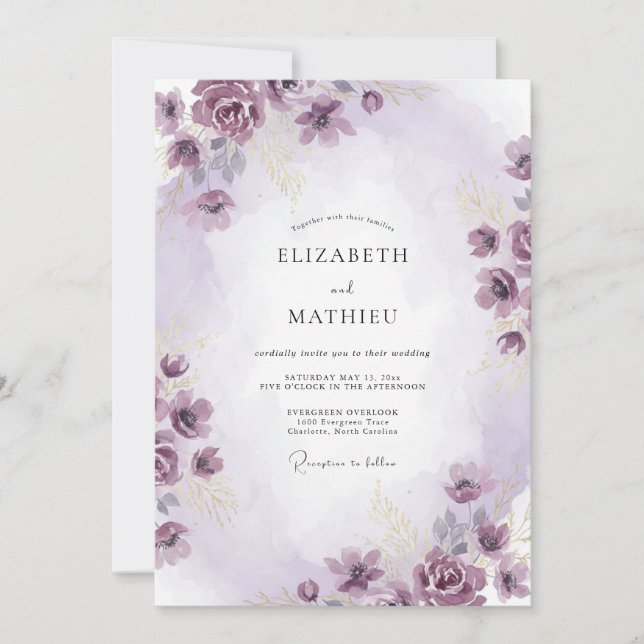 Meadow Amethyst Painted Petal Wedding Invitation (Front)
