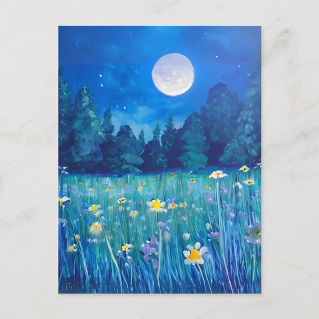 Meadow and Forest Under a Full Moon Postcard (Front)