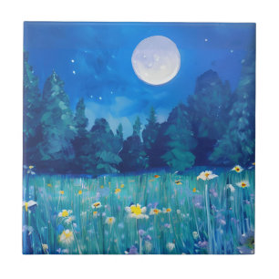 Meadow and Forest Under a Full Moon Tile