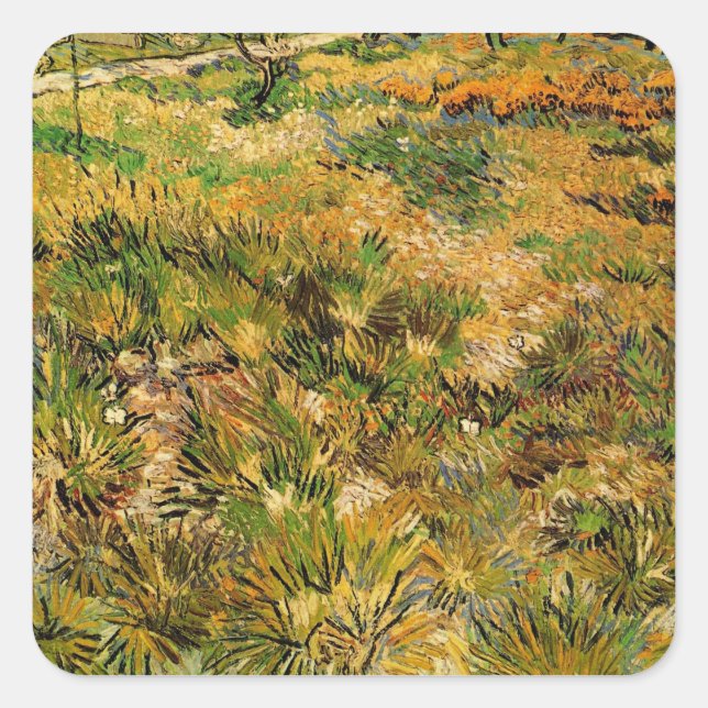 Meadow at Saint Paul Hospital by Vincent van Gogh Square Sticker (Front)