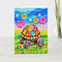 Meadow Blooms Turtle: Cute Kids Birthday Card