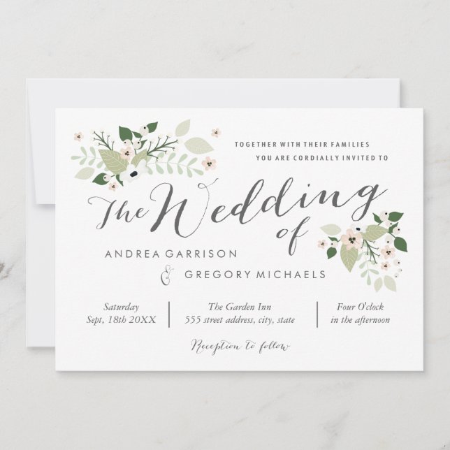 Meadow Blooms Wedding Invitation -white (Front)