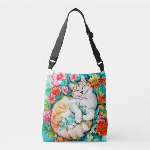 Meadow Blossom Cat Bliss Watercolor Crossbody Bag