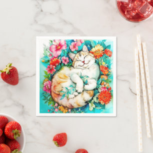 Meadow Blossom Cat Bliss Watercolor Napkin