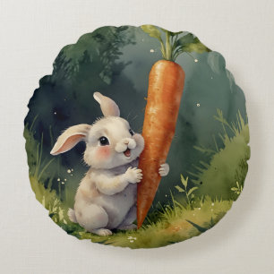 Meadow Bunny Dreams: Whimsical Round Pillow