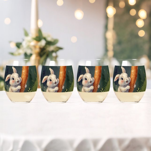 Meadow Bunny Dreams: Whimsical Stemless Wine Glass (Insitu (Wedding))