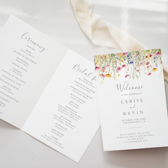 Meadow Colourful Wildflower Folded Wedding Programme (Creator Uploaded)