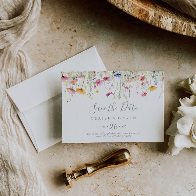 Meadow Colourful Wildflower Horizontal Wedding Save The Date (Creator Uploaded)