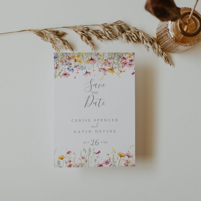 Meadow Colourful Wildflower Save the Date Postcard (Creator Uploaded)