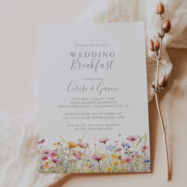 Meadow Colourful Wildflower Wedding Breakfast Invitation (Creator Uploaded)