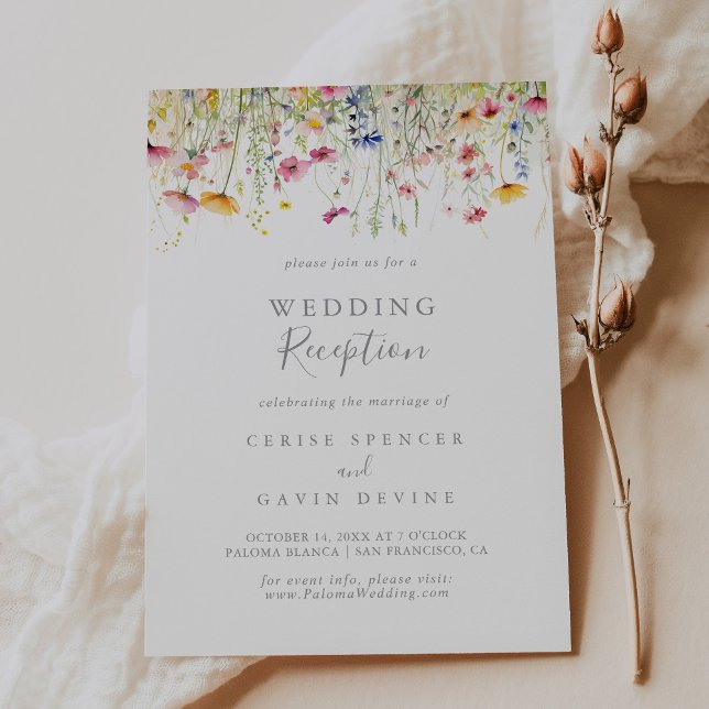Meadow Colourful Wildflower Wedding Reception Invitation (Creator Uploaded)