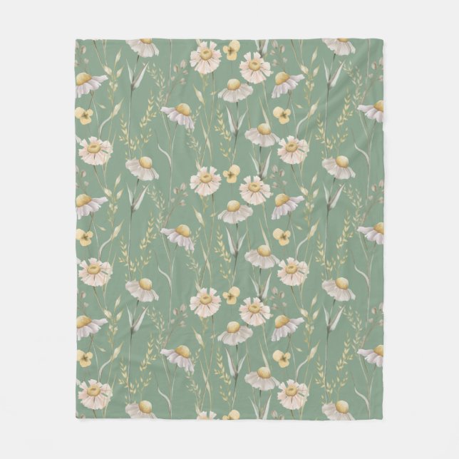 Meadow cottage country print on green  fleece blanket (Front)